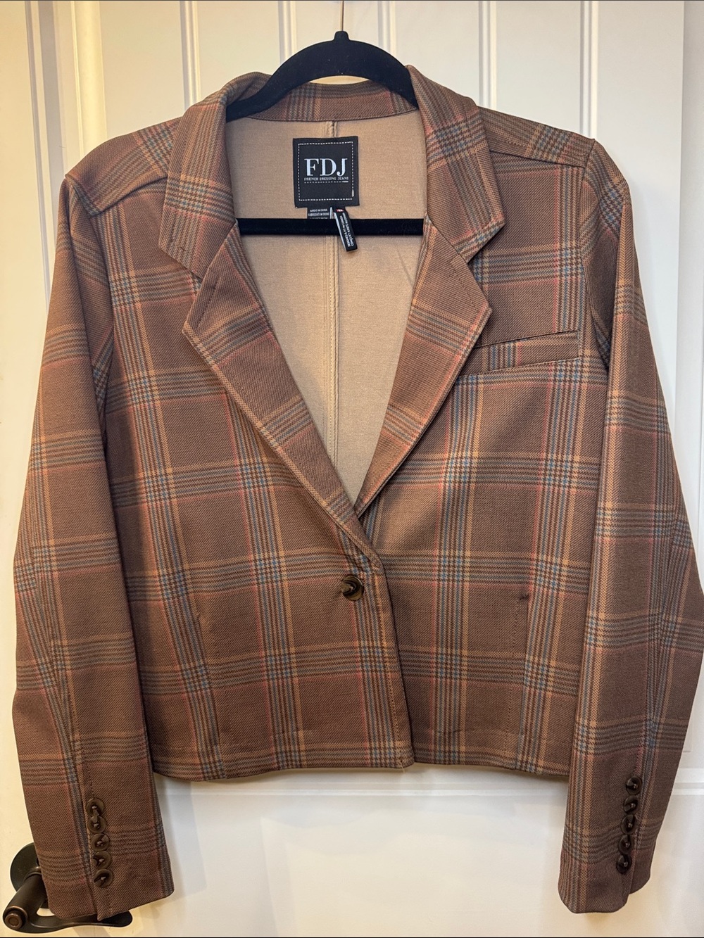 Plaid FDJ Brown Women's Blazer Jacket Medium